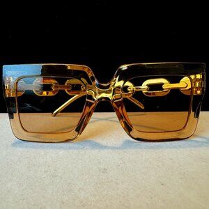 SALE! Womens Sunglasses Transparent Clear Beige Tan Gold Stems Chain Link Design